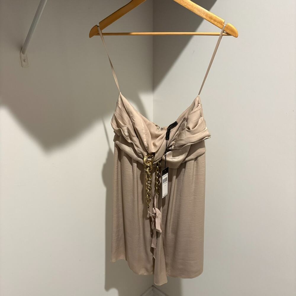 BCBG Maxazria Dress Women's Size 8 Champagne New With Tags Cocktail Gold Chain